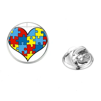 SIAN Piesă de Puzzle a Conștientizării Autismului Brosa Puzzle Colorat Panglică Foto Cupolă de Sticlă Doresc Broșe Haine Pin Decorative Sac Insigna