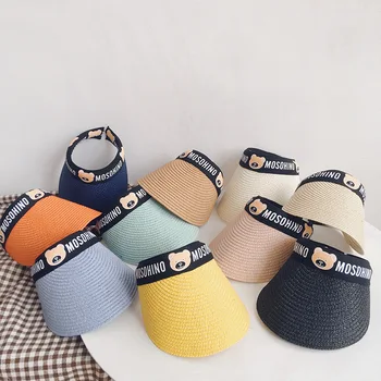 Simplu Și Confortabil coreean pui de Urs Moda Capac Gol Pălărie de Paie Vara Pălărie de Soare Pentru Baieti Si Fete Cu Protectie UV