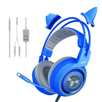 SOMIC G952S Albastru cu Fir Gaming Headset Cu Microfon Stereo pentru PS4 XBOX PC Telefon Detasabila Pisică Ureche Căști Fată Frumoasă Cască Nou