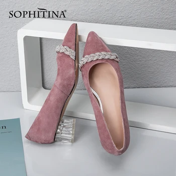 SOPHITINA Dulce Roz sex Feminin Pompe Superficial Gura Subliniat Stras Decorare Pantofi de piele de Căprioară Confortabil de Bază de Pantofi pentru Femei C995