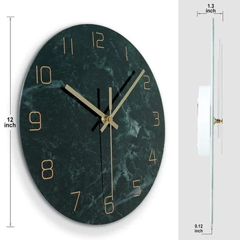 Sticla Ceas de Perete de culoare Verde Închis Textură de Marmură Tăcut Modern Ceas de Perete Potrivit pentru Casa/Birou Decor
