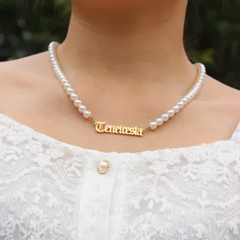 Stil Gotic Numele Scrisoare Colier Personalizat Coliere De Perle Bijuterii Din Oțel Inoxidabil Personalizate Cravată Pentru Femei Mai Buni Prieteni Cadou