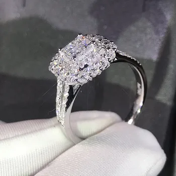 Superba Formă Pătrată Femei Bling Ring Plin Cu Gheață Micro Pave Cristal Zircon Orbitor De Mireasa Cu Inel De Nunta Se Angajeze Inel