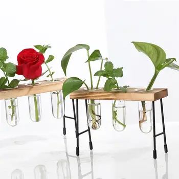 Terariu Hidroponice De Plante Vase De Epocă Ghiveci De Flori Vaza Transparenta Cadru De Lemn, Masă De Sticlă Plante Home Decor Bonsai