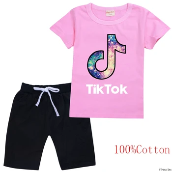 Tik Tok Moda Casual de Vara Fierbinte de Vânzare Băieți și Fete pentru Copii cu Maneci Scurte de Desene animate T-shirt Top + pantaloni Scurți Set 2 buc