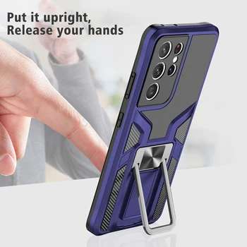 TPU+PC Metal Kickstand Caz rezistent la Socuri Pentru Samsung Galaxy S21 Ultra S20 Plus Note20 A72 A52 A32 Inel Magnetic Holder Telefon Acoperi