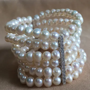 Transport gratuit romantic 6 rânduri de bijuterii de mireasă real, natural alb de apă dulce pearl princess brățară brățară de elastic moda