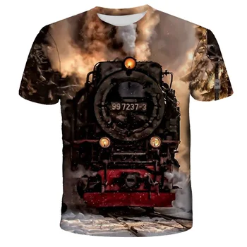 Tren T-shirt de cale Ferată Tricou de Imprimare 3D Fată Băiat Tren cu Aburi tricou Adolescent Imbracaminte de Vara Copii Peisaj imprimare T-shirt 4-14T
