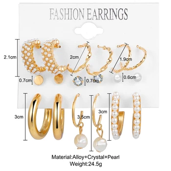 Trendy Culoare De Aur De Metal Cercei Set Pentru Femei De Moda Perle Geometrică Cerc Picătură Cercei 2021 Cercei Seturi De Bijuterii De Nunta