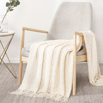 Tricotate ciucure pătură de culoare solidă pentru canapea extensibilă capac cuvertură de pat portabil moale aer condiționat pătură pentru primavara-vara