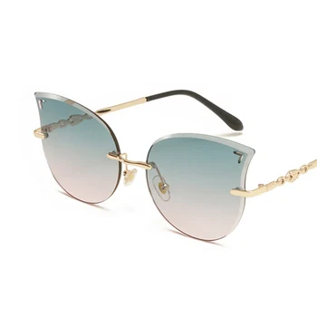 Tunderea ochelari de Soare pentru Femei ochelari de Soare Fara rama de Metal Ochi de Pisica Ochelari de Soare de Înaltă Calitate Gradient UV400 Ochelari