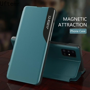 Uftemr din Piele Smart View Fereastra Telefonul Clapa Caz Acoperire pentru Samsung Galaxy A52 5G 2021 SM-A526B Suport Magnetic Carte Coque