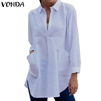 Vara Bluze Femei Bluza Casual, Guler de Turn-down Camasi Office Lady Tricouri VONDA 2021 Feminin OL Tunica Vintage Solid Bluza