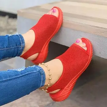 Vara Femei Sandale Casual, Plasă de Deget de la picior Deschis Solid Doamnelor Pană Chaussure Femme Gol Afară Slip-On Sandalias Pantofi pentru Femei 2021