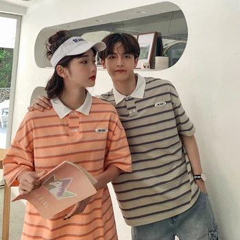 Vara Hip-Hop, Nouă Cupluri cu Dungi t-shirt High Street Versiunea coreeană Stil Preppy Haine Kpop Harajuku Bărbați 2021 Streetwear