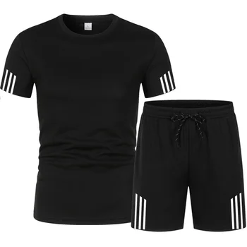 Vara jogger pentru bărbați T-shirt mâneci scurte costum casual sport costum de pantaloni scurți de sport respirabil 2-bucata set costum de bumbac 2021 noi