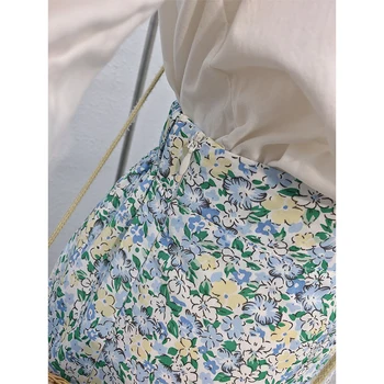 Vara Vintage Floral Print Ruffle Cutat Lung Cordon Fuste Femei Coreene Fusta Streetwear Talie Elastic Fusta Midi