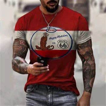 Vară Stil Nou Route 66 American Road 3DT Cămașă Bărbați cu mânecă Scurtă T-shirt de Sus O-neck T-shirt pentru Bărbați Supradimensionate T-shirt