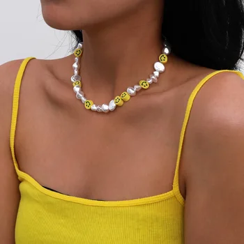 Vintage Baroc Pearl Clavicula Colier pentru Femei Simplu la Modă Zâmbet Cravată Colier Moda Lanț Pearl Bijuterii