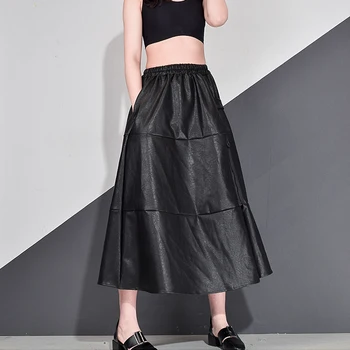 XITAO Neagra Plisata Fusta de Moda Noua Femei Talie Elastic Buzunar 2020 Primavara Toamna Elegant Stil Casual Fusta Liber ZY1927