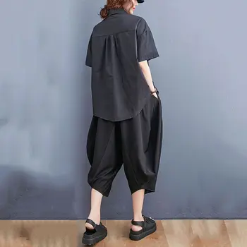 XITAO Pantaloni Negri Seturi de Desene animate de Imprimare Despicare Panglică de Moda Casual, Lejere de Vara Noi Femei Top Vițel-lungime Pantaloni CLL1190