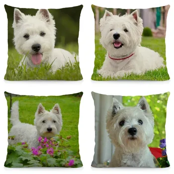 XUNYU West Highland Terrier Model Pernele de Acoperire 45x45cm Câine Animal Print Acasă Perna Decorativa Caz PQ02