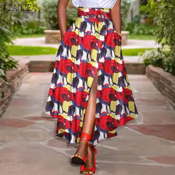 ZANZEA Talie Mare cu Fermoar Fusta Noua Moda Neregulate Fuste Lungi pentru Femei Elegant Florale de Imprimare Fusta 2021 Vară O Linie Fuste