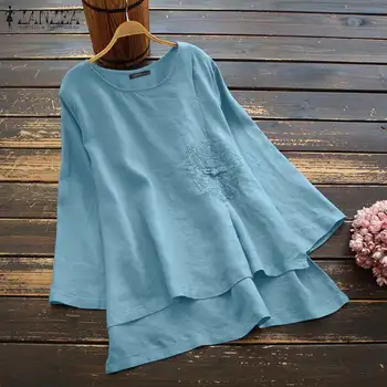 ZANZEA Vara Floral Bluza pentru Femei Vintage Maneca Lunga Topuri Casual Broderie Tricou Femei Vrac Neregulate Blusas Camasa Tunica
