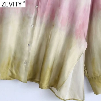 Zevity Femei Vintage Multi Cravată de Culoare Vopsit Print Casual Pierde Rânduri de Tricouri de sex Feminin Bluza Kimono Roupas Chic Halat Topuri LS9042