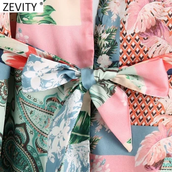 Zevity Femei Vintage Pânză Patchwork Print Eșarfe Kimono-Halat Bluza Feminin Side Split Cămăși Cardigane Chic Blusas Topuri LS9400
