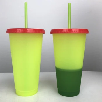 1 buc din Plastic Reutilizabile Temperatura Schimbare Culoare Magic pahar Rece de Vară Bea Apa cu Cana cu Pai