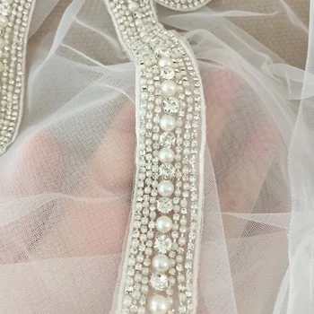 1 Bucată 3D Stras Pearl Margele Arc Haute Couture Aplicatiile de Fier pe Motivul Dantelă Patch-uri Papion Floare Gril Rochie de Mireasa Sash Belt