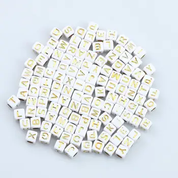 100buc Alb Cub Acrilic Alfabetul Șirag de mărgele Liber Spacer Placat cu Aur de 26 de scrisoare de Margele Pentru Bijuterii Diy pentru Copii Brățară 6X6MM