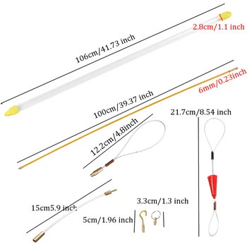 10buc/set 100cm Diametru 6mm din fibra de sticla Cablu de Funcționare Tije de Pește Trăgând Firul Holder Kit de Cabluri Electrice Cu Cârlige