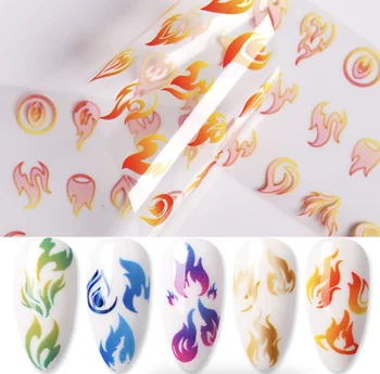 10pc/1lot Gradient Flame Decal Laser Holographic Nail Art Transfer Film Foil Stickers for Nails Equipment Decoration Designer
