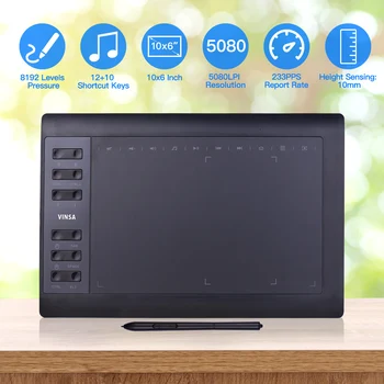 10x6 Inch Grafice Profesionale Drawing Tablet 12 Exprima Chei cu 8192 Nivelul Bateriei-Free, Stylus Suport Laptop PC Conexiune