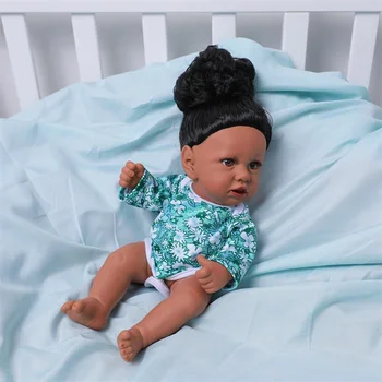 12 inch Manual Renăscut Baby Dolls 30cm Silicon Full Body Piele Neagră Realiste Parul Cret Renăscut Fata Papusa pentru Copii Cadouri de Ziua