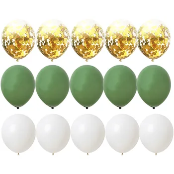15buc 10inch Balon Kit Verde Alb foita de Aur de Bile Pentru Ziua de nastere Aniversare de Nunta Jungle Party Decor Casa si gradina