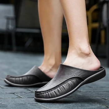 2020 Barbati Casual Pantofi Pentru Bărbați Sandale Șofer De Sex Masculin Papuci Apartamente Jumătate Drag Plaja De Pantofi În Aer Liber Baotou Pantofi Leneș Pantofi De Vara