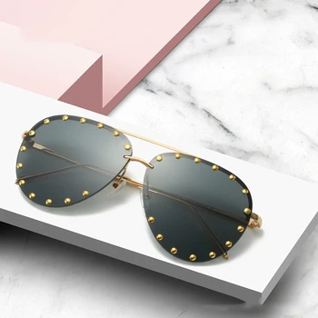 2020 Moda fără ramă Pilot ochelari de Soare Femei Vintage de Lux Brand de Design de Diamant Taiere Obiectiv Nit Ochelari de Soare Pentru Femei UV400