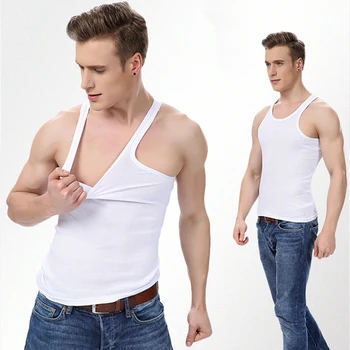 2021 Bărbați de Toate Maieu de Culoare Solidă fără Sudură Lenjerie de corp Aproape Umeri Largi V Gât Vesta T-shirt Confortabil