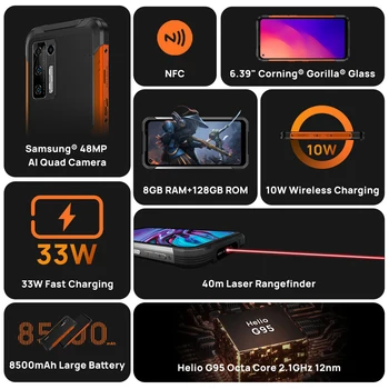 2021 DOOGEE S97 Pro Telefon Robust 40m Telemetru cu Laser 48MP QuadCamera telefon Mobil Helio G95 Octa Core 8GB+128GB SmartPhone NFC
