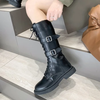 2021 Iarna Genunchi Cizme Femei Negru Gotic Pantofi De Pluș Cald Cizme Toc Patrat De Piele Genunchi Ridicat Cizme Femei Albe, Cizme De Luptă