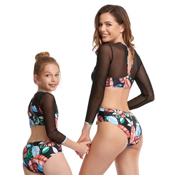 2021 Mama Și Cu Mine O Familie De Potrivire Sexy Cu Maneci Lungi Bikini De Costume De Baie Costume De Baie Femei Copiilor Copil Copil Plaja Biquini