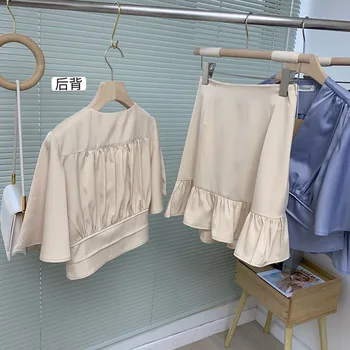 2021 Noi De Vara 2 Piese Set Femeile Coreene V-Neck Batwing Maneca Subtire Bluza + Fusta Mini Birou Doamnă În Costum De Moda De Sex Feminin Femei