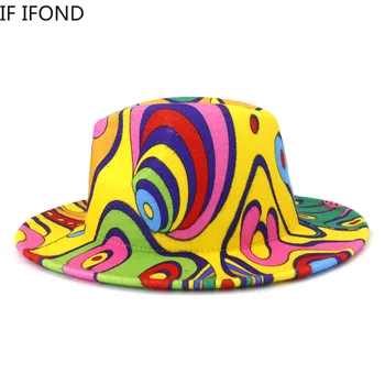 2021 Simțit Fedora Pălărie De Moda De Stradă Graffiti Femei Bărbați De Lână Margine Largă De Jazz Palarie Halloween Clown Sus Sombrero Capac