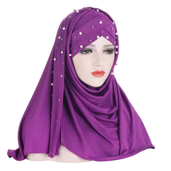 2021muslim eșarfă simplu hijabs perle tesatura șaluri și împachetări femme hijab musulman gata să poarte turban femei eșarfe cap