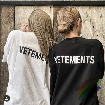 2021ss VETEMENTS Logo T-shirt Barbati Femei Tricou Fata Spate Galben Mare Scrisoare de Imprimare Vetements VTM Topuri Tee
