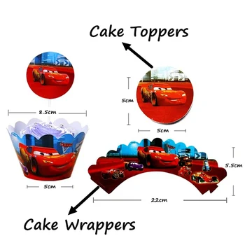 24buc Disney Cars Desene animate Petrecere de Aniversare pentru Copii Cupcake Wrappers & Toppers NU Stick Masini Petrecere de Craciun Decoratiuni Tort Consumabile