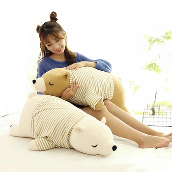 35cm Kawaii Copilul Dressing Polar Urs de Pluș Păpușă Moale Umplute Portabil Urs de Dormit Perna Animal Jucărie de Pluș pentru Copii Cadouri